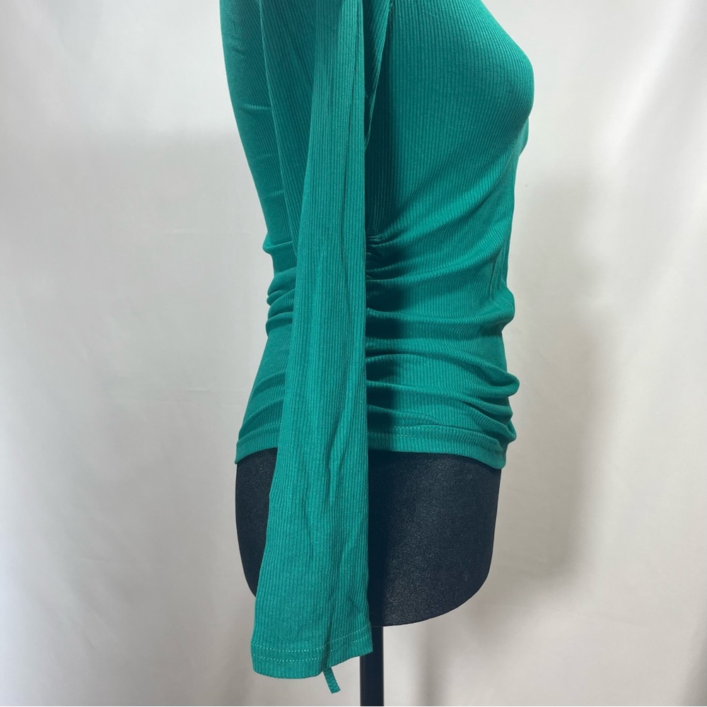 Green Ribbed Long Sleeve w/ Ruching - Picture 3 of 8